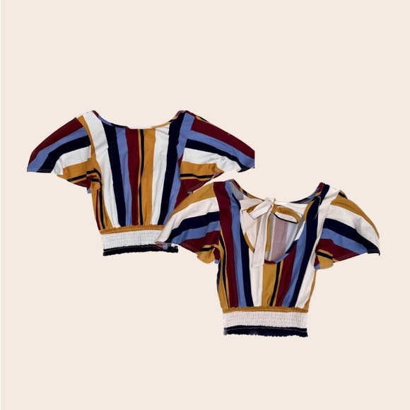 Tied Back Thick Line Print Ruched Crop Top - Picture 3 of 3